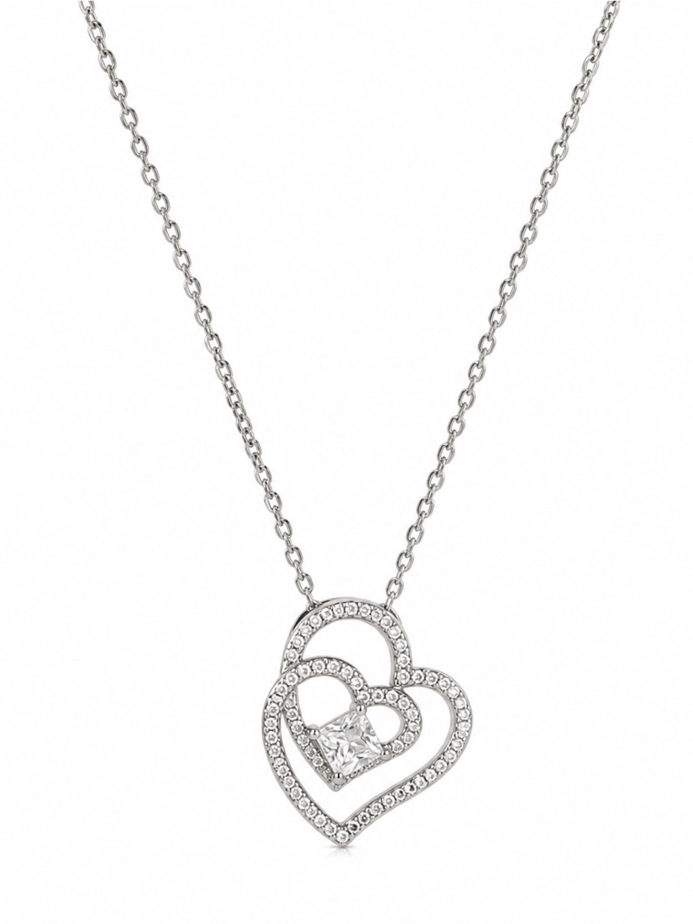 925 Sterling Silver Double Heart Necklace